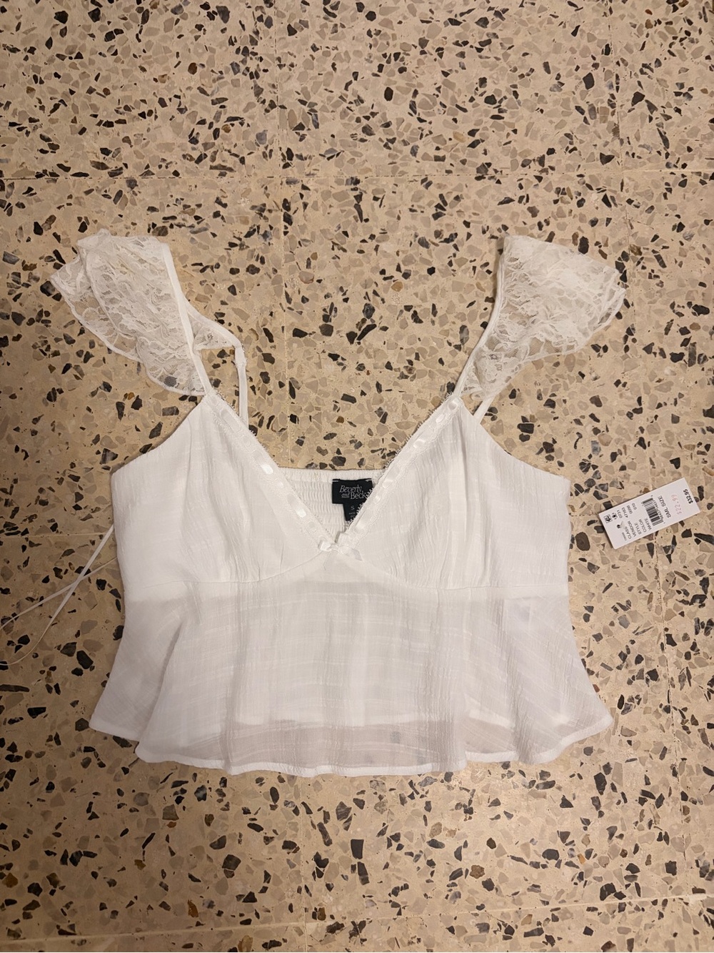 White Lace-Trim Peplum Tank by American Eagle